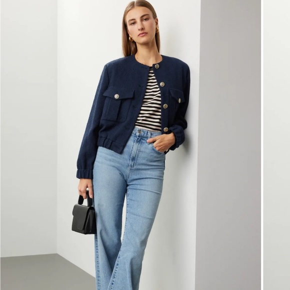 Maje Jackets & Blazers - Maje Bimarine Tweed Jacket Navy Blue Silver Buttons size 36 US 4